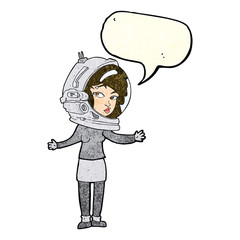 cartoon woman wearing astronaut helmet with speech bubble