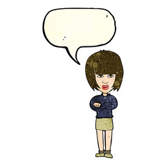 cartoon annoyed woman with speech bubble