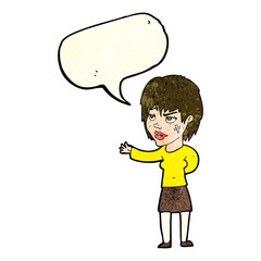 cartoon woman with sticking plaster on face with speech bubble