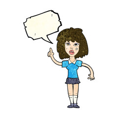 cartoon tough woman with idea with speech bubble