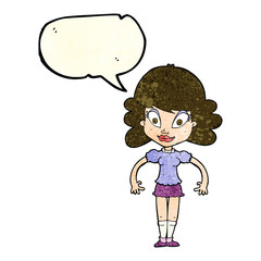 cartoon pretty woman with speech bubble