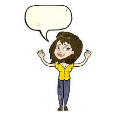 cartoon woman giving up with speech bubble