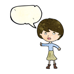 cartoon woman asking question with speech bubble