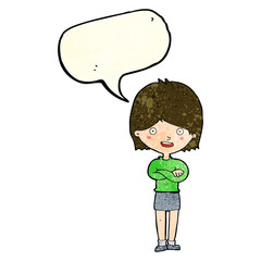 cartoon happy woman with speech bubble