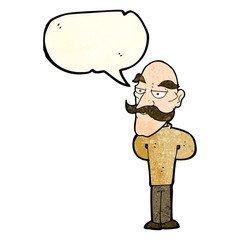 cartoon old man with mustache with speech bubble
