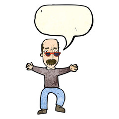 cartoon old man waving arms with speech bubble