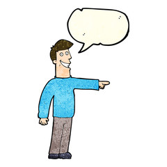 cartoon pointing man with speech bubble