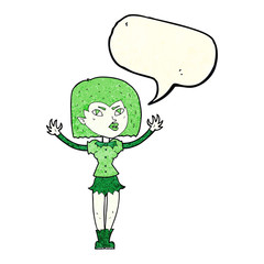 cartoon vampire girl with speech bubble