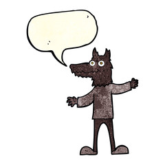 cartoon wolf man with speech bubble