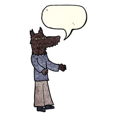 cartoon wolf man with speech bubble