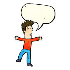 cartoon stressed man with speech bubble