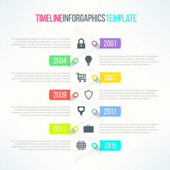 Vector bright timeline template with icons suitable for business