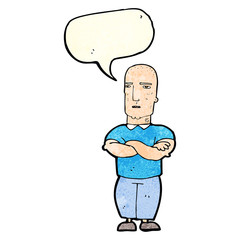 cartoon annoyed bald man with speech bubble
