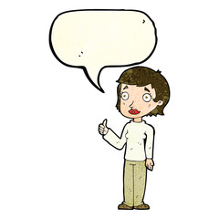 cartoon woman giving thumbs up symbol with speech bubble