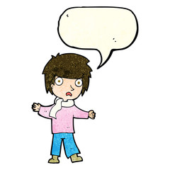 cartoon unhappy boy with speech bubble