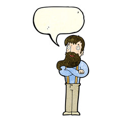 cartoon bearded hipster man with speech bubble