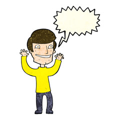 cartoon excited man with speech bubble