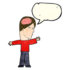 cartoon man with brain with speech bubble