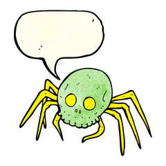 cartoon spooky halloween skull spider with speech bubble