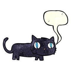 cartoon black cat with speech bubble