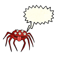 cartoon gross halloween spider with speech bubble