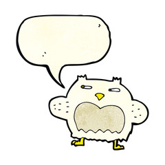 cartoon suspicious owl with speech bubble