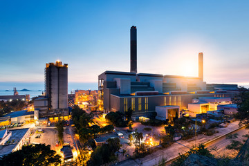 Industrial plant in Hong Kong during sunset