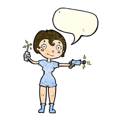 cartoon future space girl with speech bubble