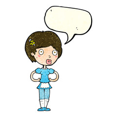 cartoon woman in french maid outfit with speech bubble