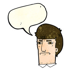 cartoon man narrowing eyes with speech bubble