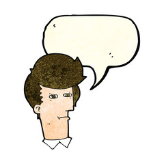 cartoon man narrowing eyes with speech bubble