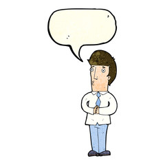 cartoon nervous man with speech bubble