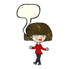 cartoon smug looking woman with speech bubble