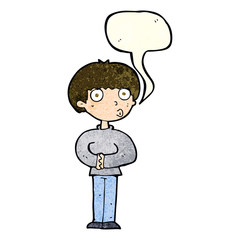 cartoon curious man with speech bubble