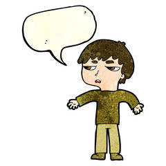 cartoon annoyed boy with speech bubble