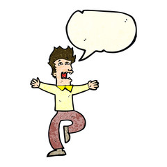 cartoon terrified man with speech bubble
