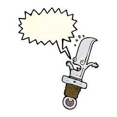 cartoon frightened knife with speech bubble