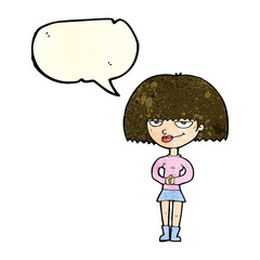 cartoon sly woman with speech bubble