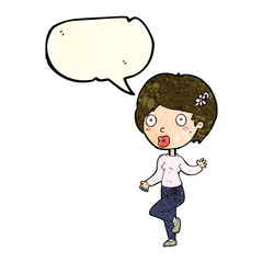 cartoon surprised woman with speech bubble