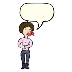 cartoon woman with snake tongue with speech bubble