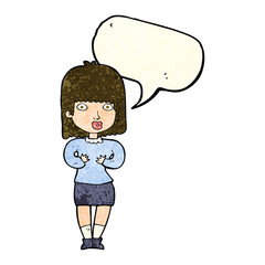 cartoon shocked woman with speech bubble