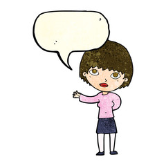 cartoon woman explaining with speech bubble