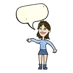 cartoon woman making hand gesture with speech bubble