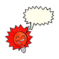 happy flashing red light bulb cartoon  with speech bubble