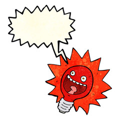cartoon red lightbulb with speech bubble