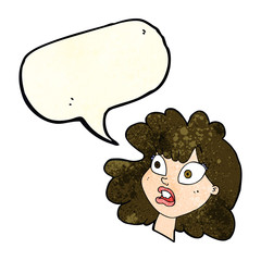 cartoon shocked female face with speech bubble