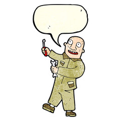 cartoon mechanic with speech bubble