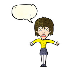 cartoon shocked woman with speech bubble