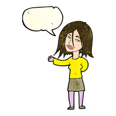 cartoon unhappy woman with speech bubble