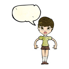 cartoon woman looking annoyed with speech bubble